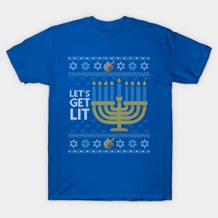 Funny Ugly Hanukkah Sweater, Let's Get Lit Menorah T-Shirt